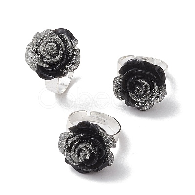 Glitter Powder Rose Resin Finger Rings RJEW-JR00731-03-1