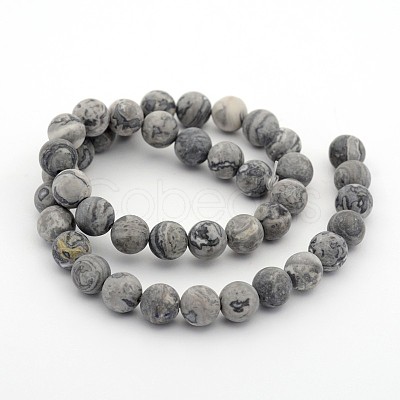 Frosted Natural Map Stone/Picasso Stone/Picasso Jasper Round Bead Strands X-G-M272-08-8mm-1