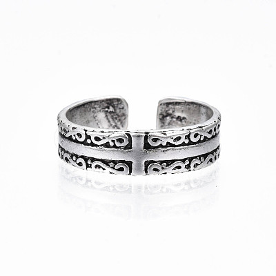 Cross Alloy Open Cuff Ring for Women RJEW-T009-25AS-1