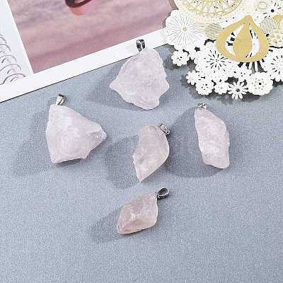 5Pcs 5 Style Natural Rose Quartz Pendants G-CJ0001-42-1