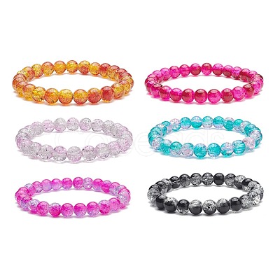 6Pcs 6 Color Bling Glass Round Beaded Stretch Bracelets Set for Women BJEW-JB08973-1