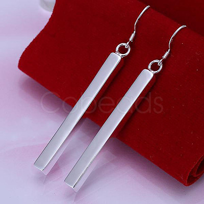 Silver Color Plated Brass Cuboid Dangle Earrings EJEW-BB11991-1