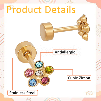 ANATTASOUL 4 Pairs 4 Colors Rhinestone Flower Stud Earrings EJEW-AN0004-72-1