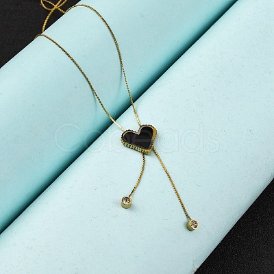 PVD Vacuum Plating 304 Stainless Steel Enamel Heart Pendant Necklaces NJEW-C063-03G-01-1