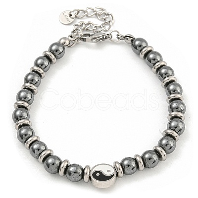 304 Stainless Steel & Synthetic Non-magnetic Hematite Round Beaded Bracelets for Women BJEW-G717-12-1