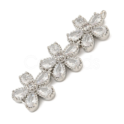 Brass Pave Clear Cubic Zirconia Three Flower Links Connector Charms KK-P277-51P-1