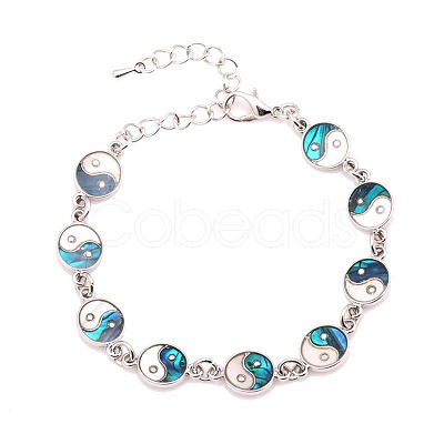 Yin-yang Natural Abalone Shell/Paua Shell Link Bracelets for Women FS5984-18-1