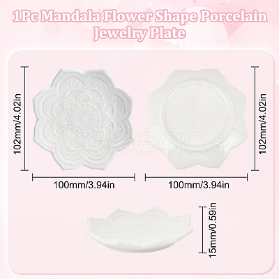 Mandala Flower Shape Porcelain Jewelry Plate DJEW-WH0043-41A-1