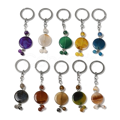 Iron with Alloy Natural Agate Pendant Keychain G-Q169-02P-1