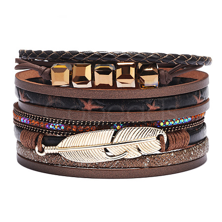 PU Leather Multi-strand Bracelets BJEW-F352-02G-05-1