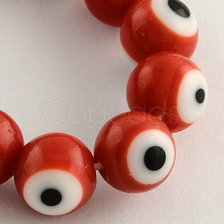 Round Handmade Evil Eye Lampwork Beads Strands LAMP-R114-8mm-05-1