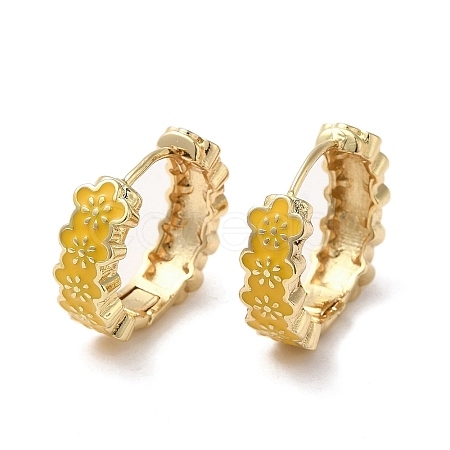 Flower Real 18K Gold Plated Brass Hoop Earrings EJEW-L268-015G-04-1