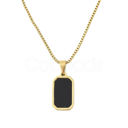 304 Stainless Steel & Black Resin Rectangle Pendant Necklaces NJEW-N055-20G-1