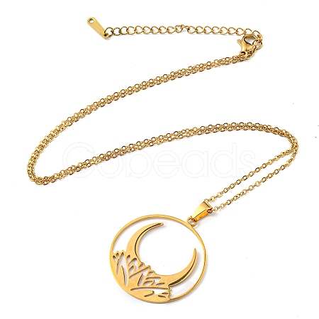 201 Stainless Steel Moon Pendant Necklace with Cable Chains NJEW-Q317-32G-1