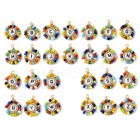 26 Pcs Acrylic Glass Seed Beaded Pendants PALLOY-MZ00303-1