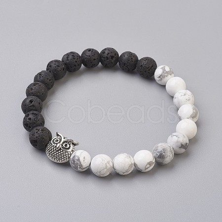 Natural Lava Rock Beads and Natural Howlite Beads Stretch Bracelets BJEW-JB03851-07-1