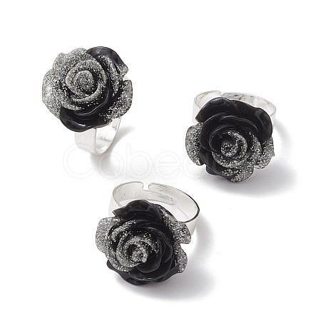 Glitter Powder Rose Resin Finger Rings RJEW-JR00731-03-1