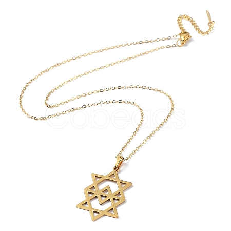 201 Stainless Steel David Star Pendant Necklace with Cable Chains NJEW-Q317-07G-1