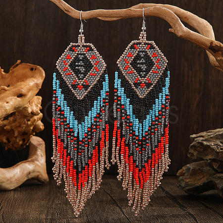 Bohemian Style Geometric Glass Seed Bead Handmade Tassel Earrings PK8260-1