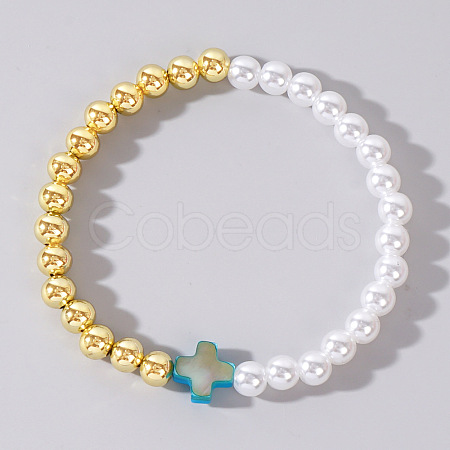 Summer Vacation Style Brass and Plastic Imitation Pearl Bead Bracelet for Women OF8500-4-1