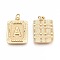 Brass Pendants, with Jump Rings, Cadmium Free & Nickel Free & Lead Free, Rectangle with Letter, Real 18K Gold Plated, Letter.A, 22.5x16x2mm, Jump Ring: 5x1mm, 3mm inner diameter