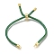 Braided Cotton Cord Slider Bracelet Making, with Rack Plating Brass Findings, Real 18K Gold Plated, Sea Green, 8-5/8x1/8 inch(22x0.3cm), Hole: 2mm