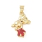 Brass Micro Pave Cubic Zirconia Pendants, Bear with Star Charm, Golden, Fuchsia, 27x15x4.5mm, Hole: 5x4mm