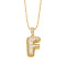 Brass Micro Pave Cubic Zirconia Pendant Necklaces, Golden, Letter F, 16.54 inch(42cm), Pendant: 24~30x13~22mm