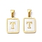 Ion Plating(IP) 304 Stainless Steel Pave Shell Pendants, Rectangle Charm, Real 18K Gold Plated, Letter T, 17.5x12x1.5mm, Hole: 3x5mm