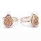 Electroplate Natural Druzy Quartz Crystal Finger Rings, with Eco-Friendly Brass Findings, Lead Free & Cadmium Free, Long-Lasting Plated, Flat Round, Size 7, Real Rose Gold Plated, PeachPuff, 17mm