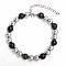 Simple Fashion Round Stainless Steel Beaded Bracelets for Women, Stainless Steel Color & Black, 7-1/8 inch(18cm), Round: 4mm