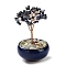 Natural Lapis Lazuli Chips Tree Decorations, Ceramic Bowl Base Copper Wire Feng Shui Energy Stone Gift for Home Desktop Decoration, 67~70x110~115mm