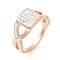 Square 304 Stainless Steel Finger Ring foe Women, with Rhinestone, Rose Gold, 9mm, US Size 6~9(16.5~18.9mm)