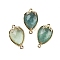 Natural Green Fluorite Faceted Teardrop Connector Charms, Brass Strawberry Links, Golden, 20x11.5x5mm, Hole: 1.2mm