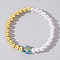 Summer Vacation Style Brass and Plastic Imitation Pearl Bead Bracelet for Women, with Cross Shell, Blue, Golden, 6-7/8 inch(17.5cm)