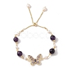 Adjustable Round Natural Amethyst & Natural Pearl Slider Bracelets BJEW-C068-07G-2