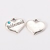 Wedding Theme Antique Silver Tone Tibetan Style Heart with Bridesmaid Rhinestone Charms X-TIBEP-N005-04C-1