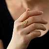 Hollow Out Leaf 304 Stainless Steel Open Cuff Ring for Women RJEW-E073-08G-4