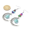 Dyed Synthetic Turquoise Crescent Moon with Tortoise Dangle Earring EJEW-JE05269-02-4