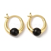 Natural Obsidian Round Beaded Hoop Earrings EJEW-A099-03G-01-2