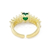 Green Cubic Zirconia Heart Open Cuff Ring RJEW-I091-04G-3