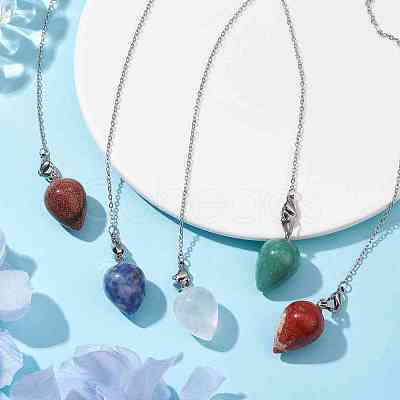 Natural & Synthetic Mixed Gemstone Pointed Dowsing Pendulums PALLOY-JF02609-01-1