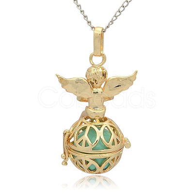 Golden Tone Brass Hollow Round Cage Pendants KK-J238-07G-1