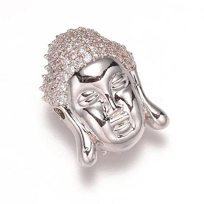 Buddha Head Brass Micro Pave Cubic Zirconia Beads ZIRC-K015-03M-1