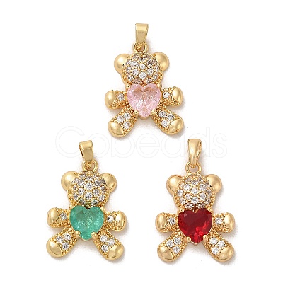 Brass Micro Pave Cubic Zirconia Pendants KK-C037-13G-1