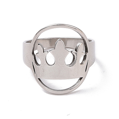 Non-Tarnish 201 Stainless Steel Oval with Crown Finger Ring RJEW-J051-42P-1