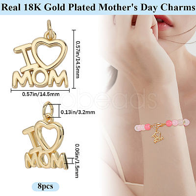 Beebeecraft 8Pcs Mother's Day Rack Plating Brass Charms KK-BBC0013-94-1