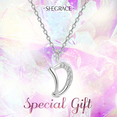 SHEGRACE Rhodium Plated 925 Sterling Silver Initial Pendant Necklaces JN900A-1