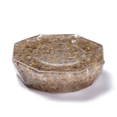 Resin with Natural Rutilated Quartz Chip Stones Ashtray DJEW-F015-07E-1