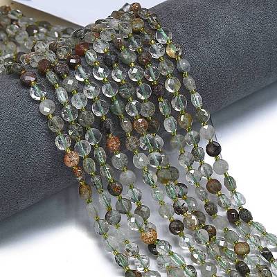 Natural Green Lodolite Quartz/Garden Quartz/Green Phantom Quartz Beads Strands G-K389-B11-01-1